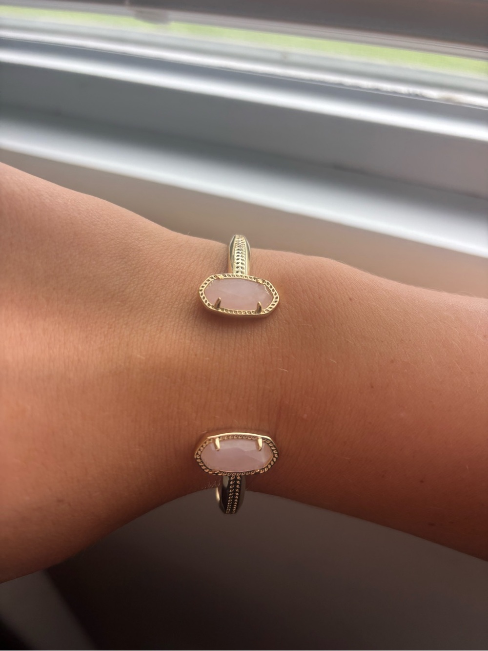 Kendra Scott Gold Open Cuff Bracelet with Pale Pink Stones
